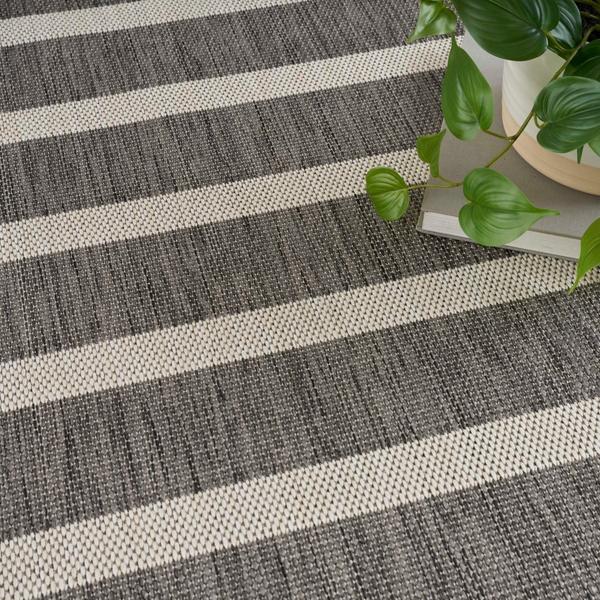 Nourison Positano Charcoal Ivory Indoor/Outdoor Striped Rug POS03 Home