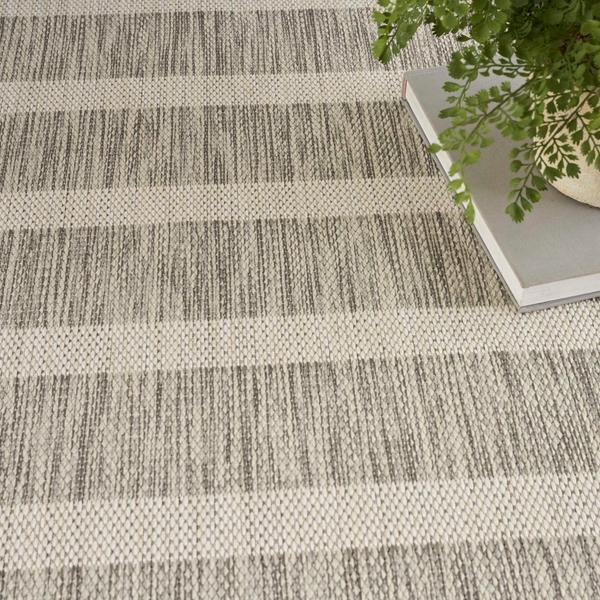 Nourison Positano Grey Ivory Indoor/Outdoor Striped Rug POS03 Home