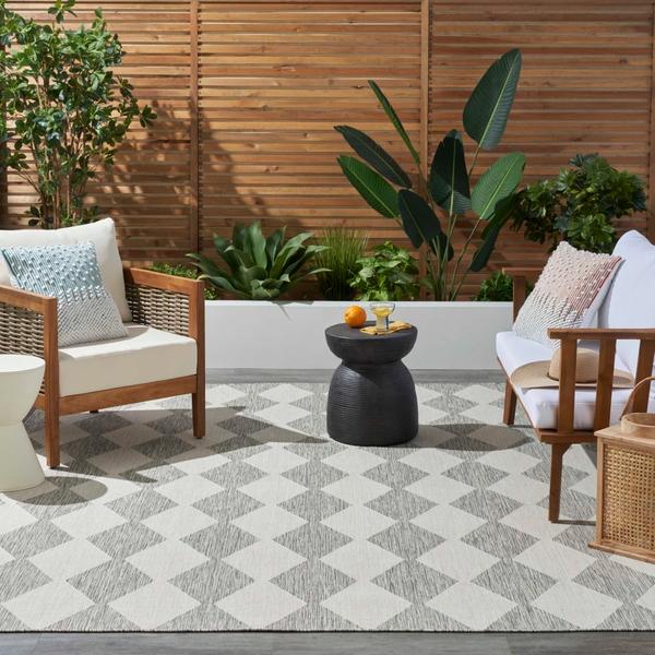 Nourison Positano Light Grey Indoor/Outdoor Geometric Rug POS04 Home
