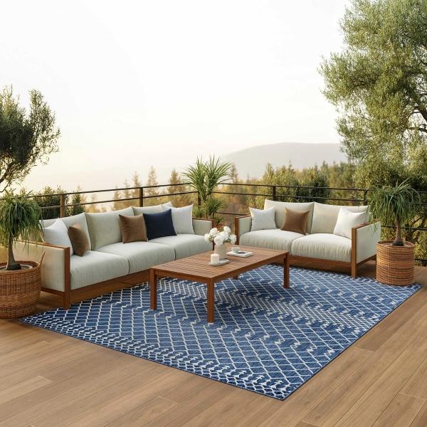 Nourison Positano Navy Blue Indoo/Outdoor Moroccan Rug POS02 Home