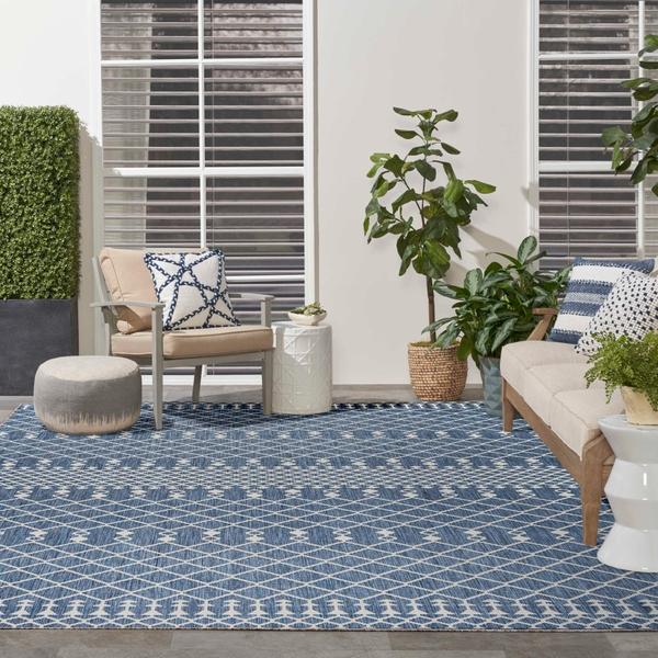 nourison Positano Navy Blue Indoo/Outdoor Moroccan Rug POS02 Home