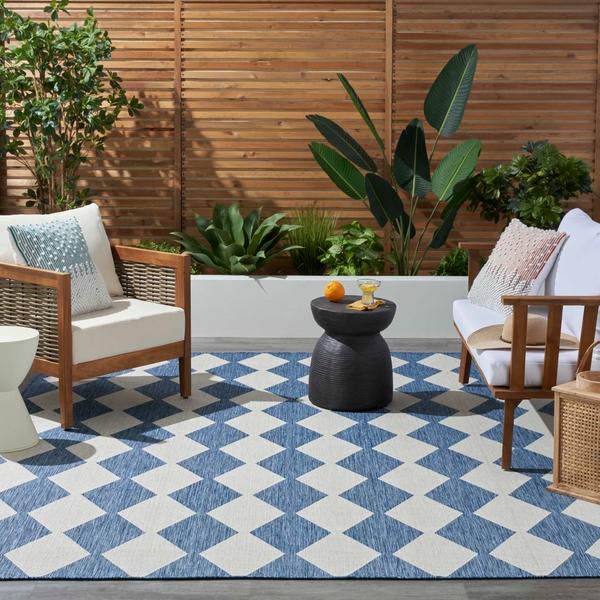 Nourison Positano Navy Blue Indoor/Outdoor Geometric Rug POS04 Home