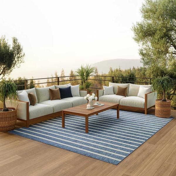 Nourison Positano Navy Ivory Indoor/Outdoor Striped Rug POS03 Home