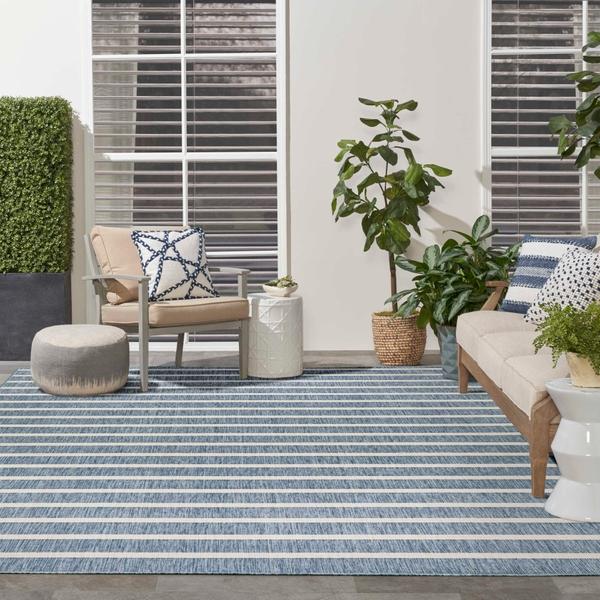 nourison Positano Navy Ivory Indoor/Outdoor Striped Rug POS03 Home