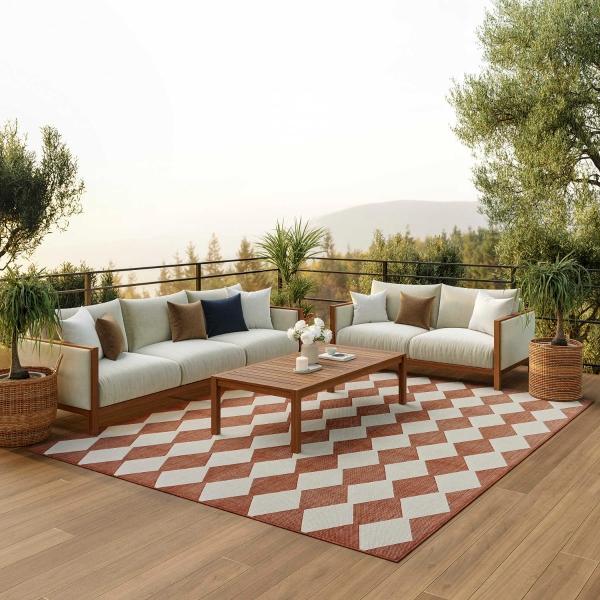 Nourison Positano Terracotta Indoor/Outdoor Geometric Rug POS04 Home