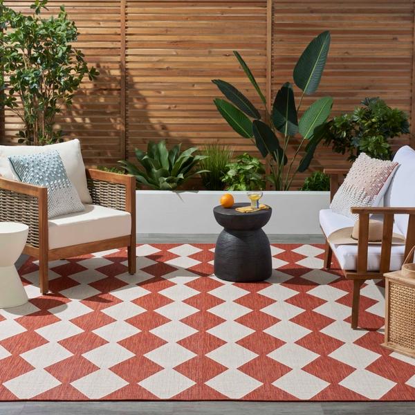 Nourison Positano Terracotta Indoor/Outdoor Geometric Rug POS04 Home