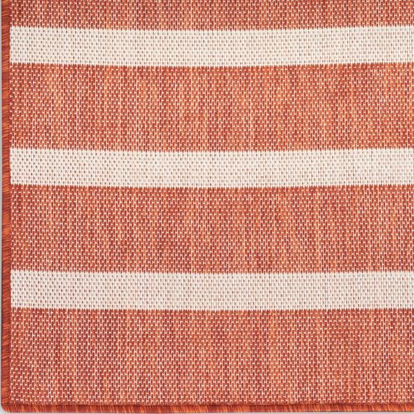 Nourison Positano Terracotta Ivory Indoor/Outdoor Striped Rug POS03 Home