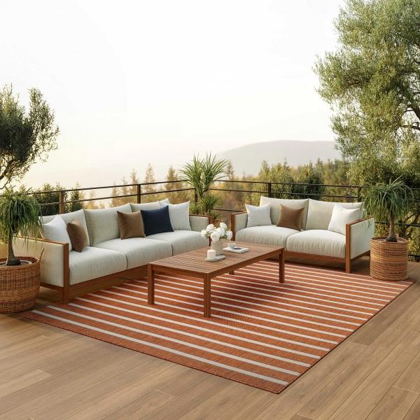 Nourison Positano Terracotta Ivory Indoor/Outdoor Striped Rug POS03 Home