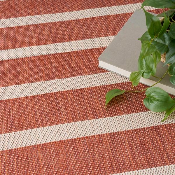 Nourison Positano Terracotta Ivory Indoor/Outdoor Striped Rug POS03 Home