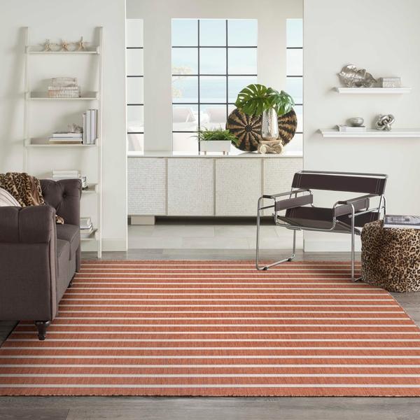 nourison Positano Terracotta Ivory Indoor/Outdoor Striped Rug POS03 Home