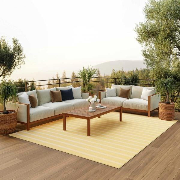 Nourison Positano Yellow Ivory Indoor/Outdoor Striped Rug POS03