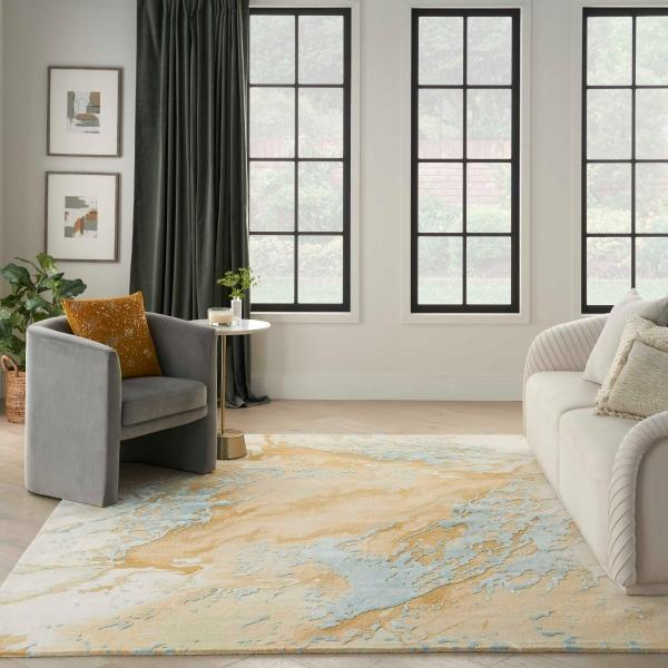 nourison Prismatic Abstract Blue/Gold Rug PRS36 Home