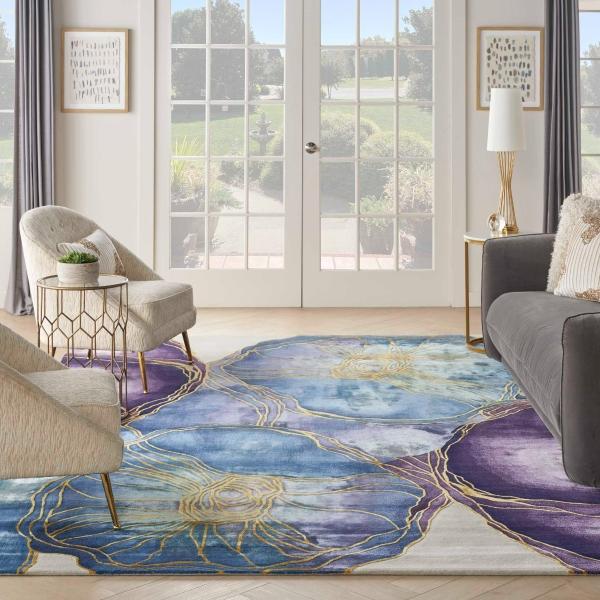 Nourison Prismatic Abstract Floral Blue/Purple Rug PRS32 Home