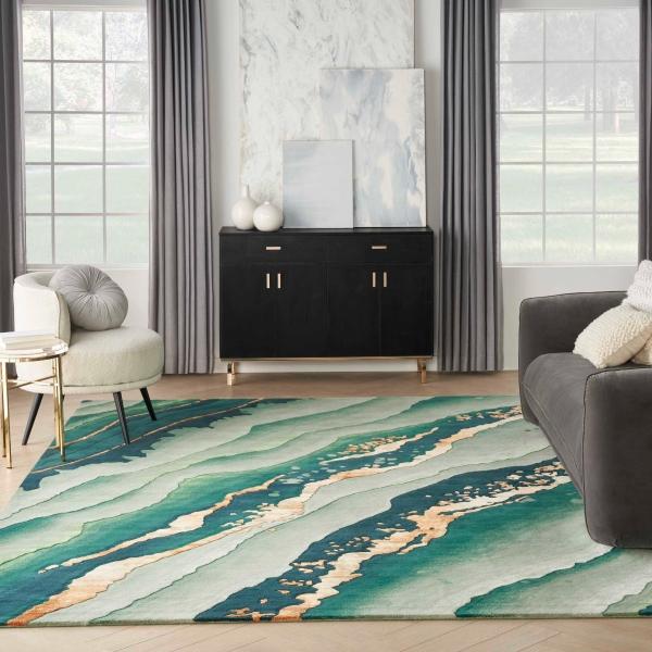 Nourison Prismatic Abstract Green Handmade Wool Rug Home