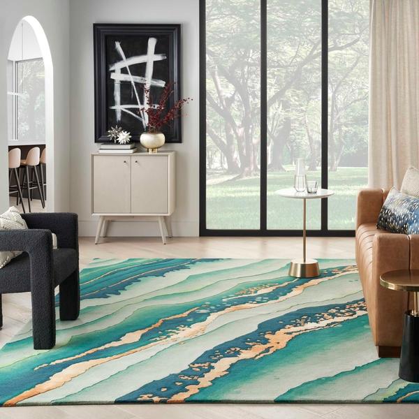 nourison Prismatic Abstract Green Handmade Wool Rug Home