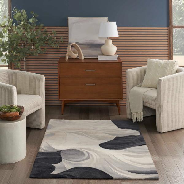 Nourison Prismatic Ivory Black Indoor Only Abstract Rug PRS41