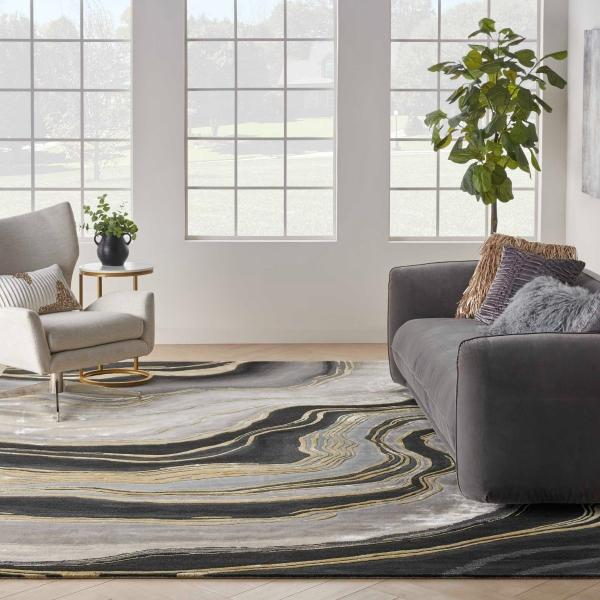 Nourison Prismatic PRS31 Modern Abstract Grey Rug Home