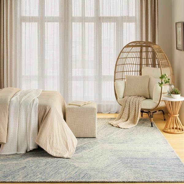 nourison Pure Angles Ivory Blue Indoor only Abstract Rug ANG01