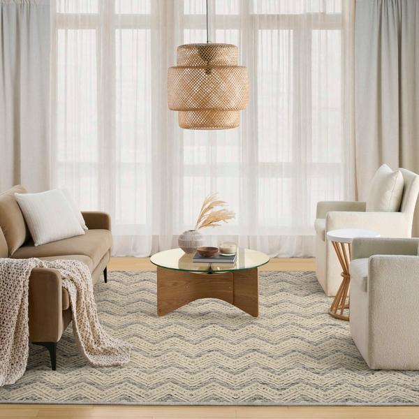 nourison Pure Purl Denim Ivory Indoor only Geometric Rug PUU01