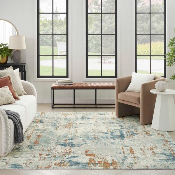 Nourison Quarry Beige Blue Rust Indoor Only Abstract Rug QUA01 Home