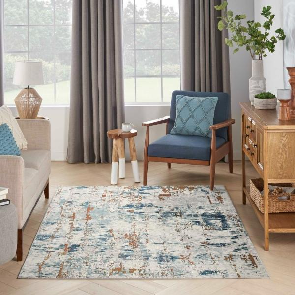 Nourison Quarry Beige Blue Rust Indoor Only Abstract Rug QUA01 Home