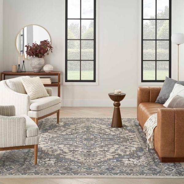 Nourison Quarry Ivory Blue Indoor Only Abstract Rug QUA05