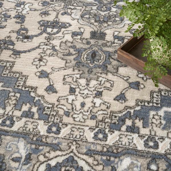 Nourison Quarry Ivory Blue Indoor Only Abstract Rug QUA05