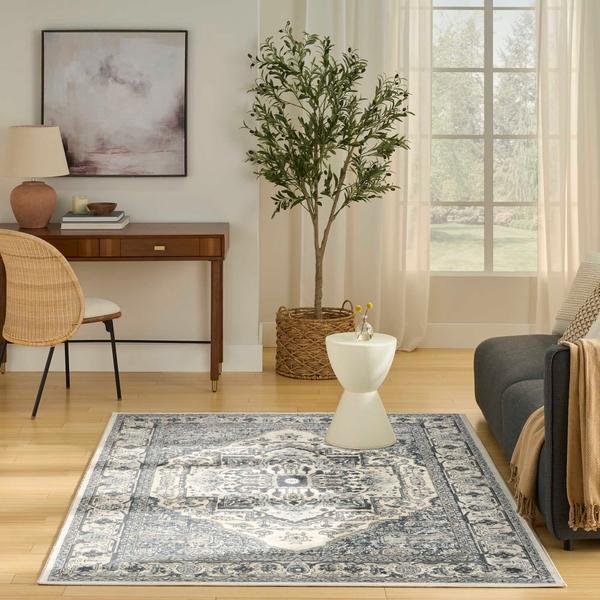 Nourison Quarry Ivory Navy Indoor Only Persian Rug QUA18