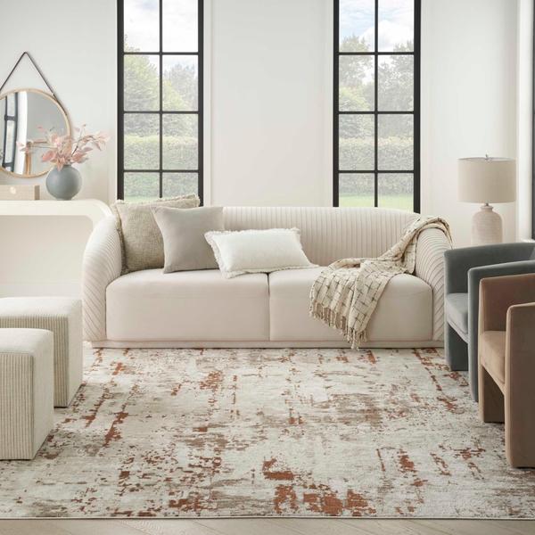 Nourison Quarry Ivory Rust Indoor Only Abstract Rug QUA01