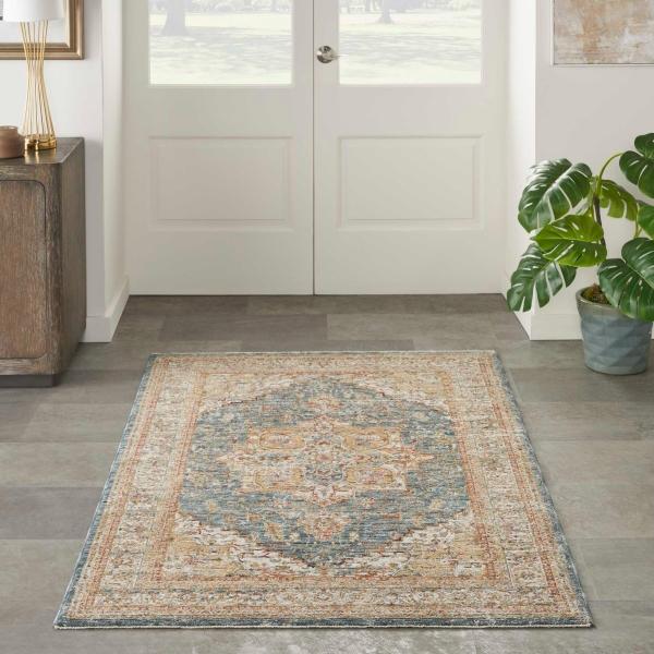 Nourison Sahar Vintage Faded Persian Ivory/Blue Rug SHR06 Home