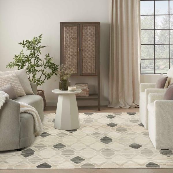 Nourison Serenity Home Beige Grey Indoor Only Geometric Rug SRH08