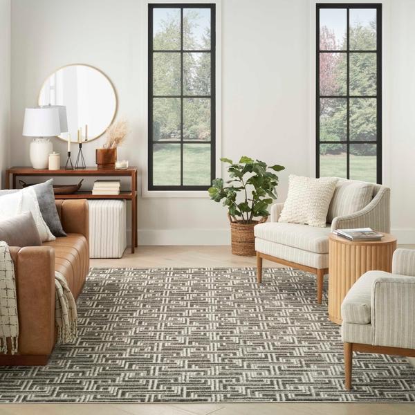 Nourison Serenity Home Grey Ivory Indoor Only Geometric Rug SRH04 Home