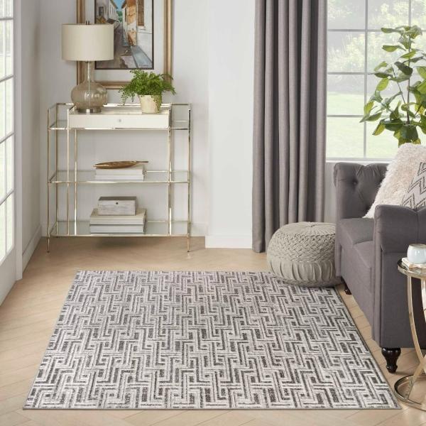 Nourison Serenity Home Grey Ivory Indoor Only Geometric Rug SRH04 Home