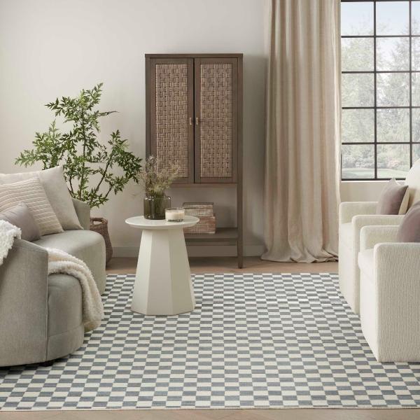Nourison Serenity Home Ivory Blue Indoor Only Geometric Rug SRH10