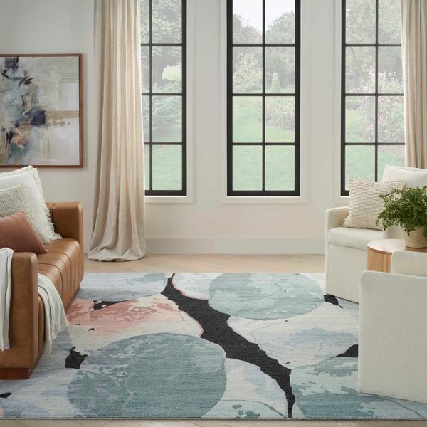 Nourison Silk Shadows Blue Pink Indoor Only Abstract Rug SHA25 Home