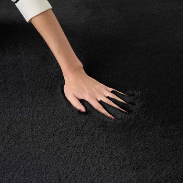 Nourison Soft Plush Rabbit Fur Black Indoor Only Solid Rug SFF01