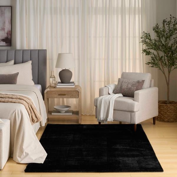 nourison Soft Plush Rabbit Fur Black Indoor only Solid Rug SFF01