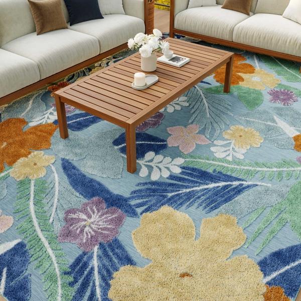 Nourison Suncoast Blue Multicolor Indoor/Outdoor Floral Rug SNC01