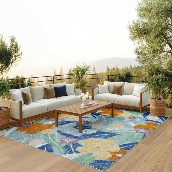 nourison Suncoast Blue Multicolor Indoor/Outdoor Floral Rug SNC01