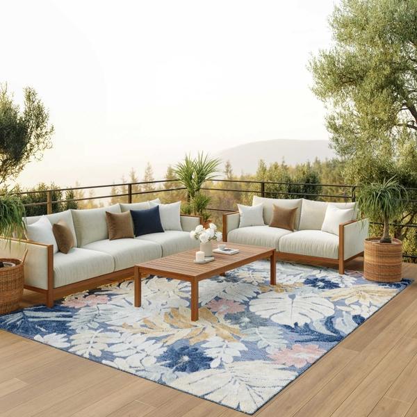 nourison Suncoast Denim Multi Indoor/Outdoor Floral Rug SNC02