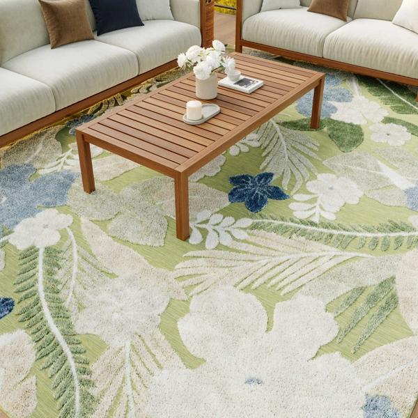 Nourison Suncoast Green Blue Indoor/Outdoor Floral Rug SNC01