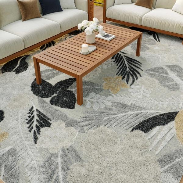 Nourison Suncoast Grey Indoor/Outdoor Floral Rug SNC01
