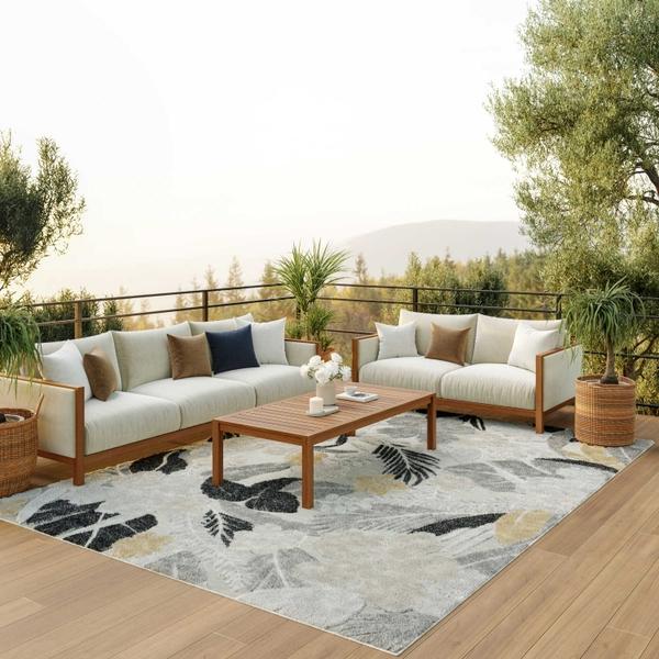 nourison Suncoast Grey Indoor/Outdoor Floral Rug SNC01