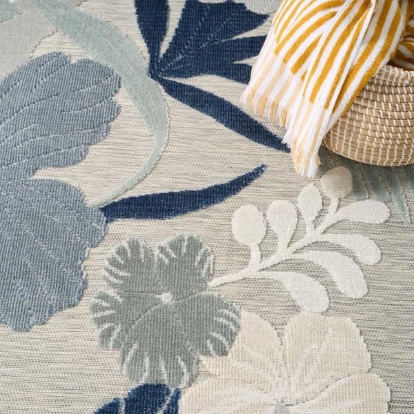Nourison Suncoast Grey Navy Indoor/Outdoor Floral Rug SNC01