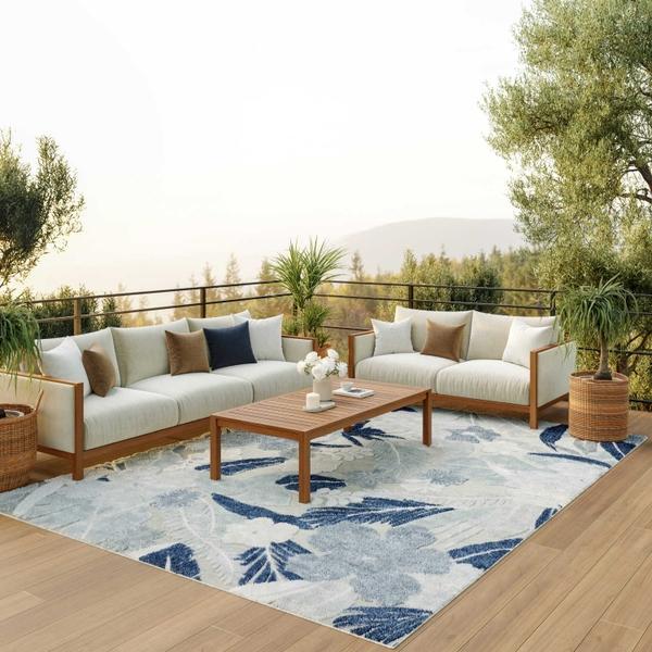 nourison Suncoast Grey Navy Indoor/Outdoor Floral Rug SNC01