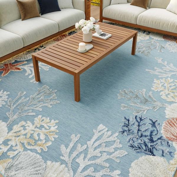 Nourison Suncoast Teal Multicolor Indoor/Outdoor Nature Rug SNC04