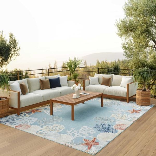 nourison Suncoast Teal Multicolor Indoor/Outdoor Nature Rug SNC04