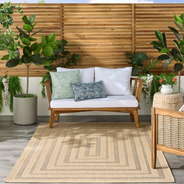 Nourison Tulum Taupe Grey Indoor/Outdoor Geometric Rug TLM04