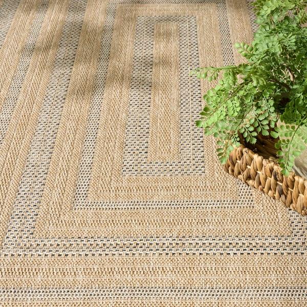 Nourison Tulum Taupe Grey Indoor/Outdoor Geometric Rug TLM04