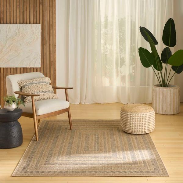 Nourison Tulum Taupe Grey Indoor/Outdoor Geometric Rug TLM04